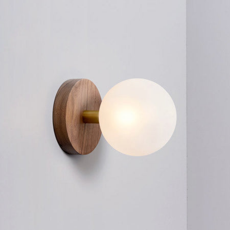 Scandinavian Wood and Glass Wall Sconce – Elegant Wall Lamp for Modern Spaces, Compact Design, Natural Wood and Glass Finish 0