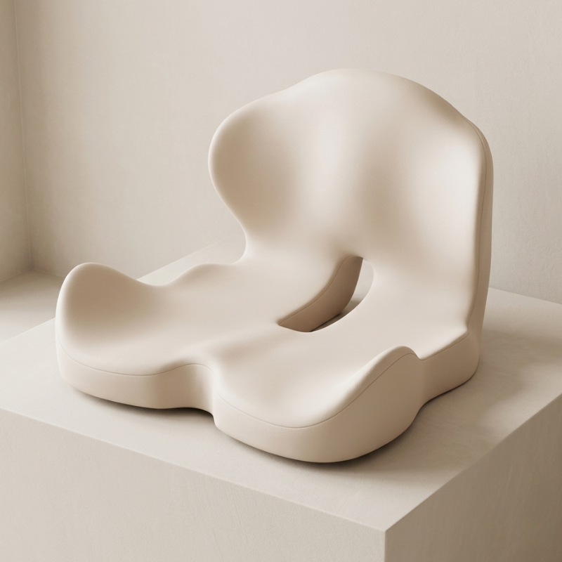 White abstract sculpture on a light beige surface