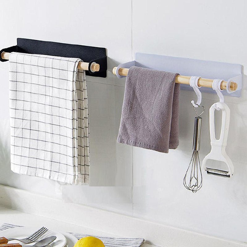 Self-Adhesive Towel Holder - Durable Iron & Wood for Kitchen Efficiency 3