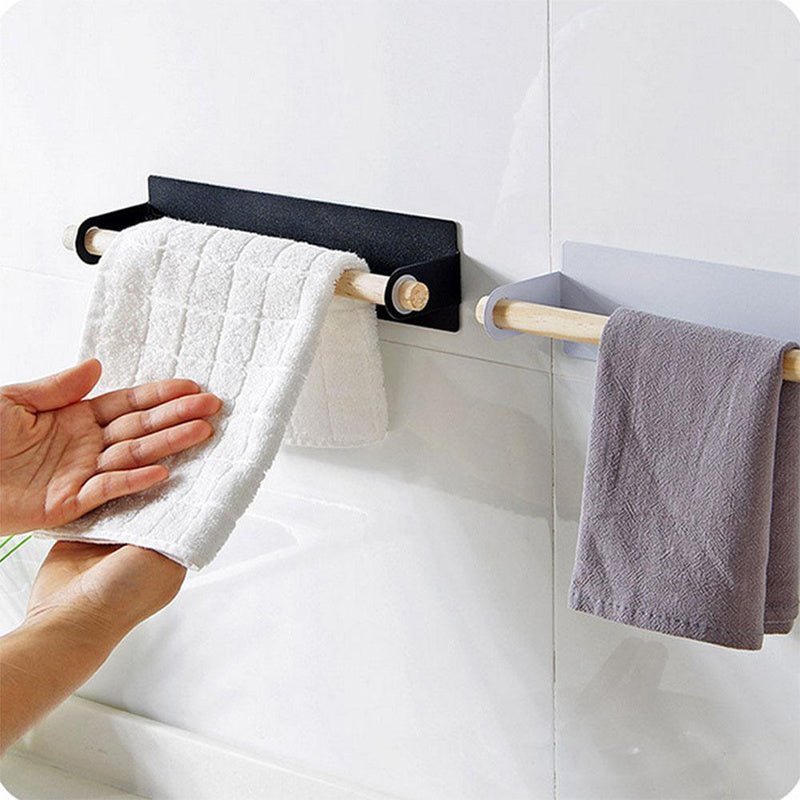 Self-Adhesive Towel Holder - Durable Iron & Wood for Kitchen Efficiency 7