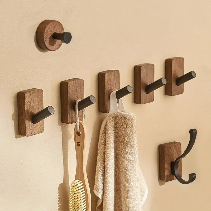 Self-Adhesive Walnut Wall Hook - Modern Coat Hook and Key Holder for Wall 1