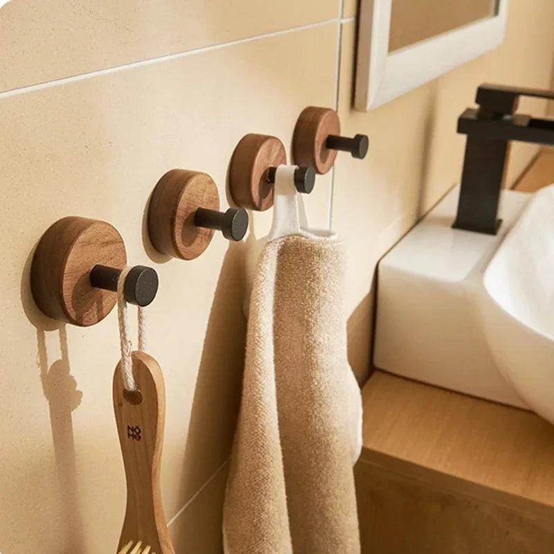 Self-Adhesive Walnut Wall Hook - Modern Coat Hook and Key Holder for Wall 2
