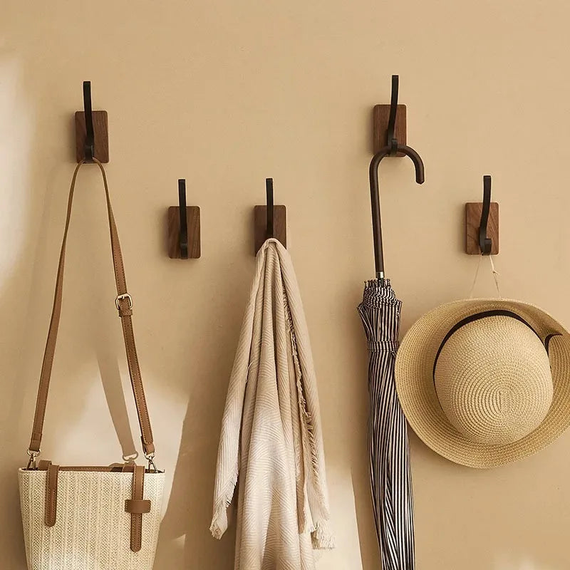 Self-Adhesive Walnut Wall Hook - Modern Coat Hook and Key Holder for Wall 3