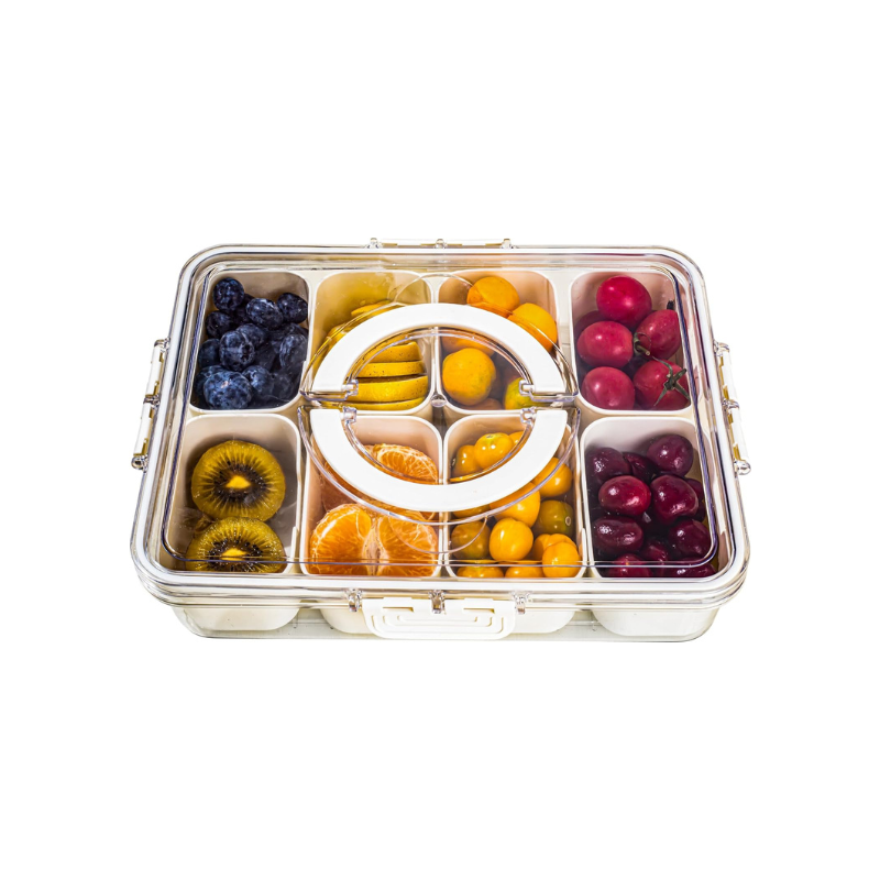 Serving Tray Divided 8 Compartments Plastic Silicone Seal Carry Handle 1