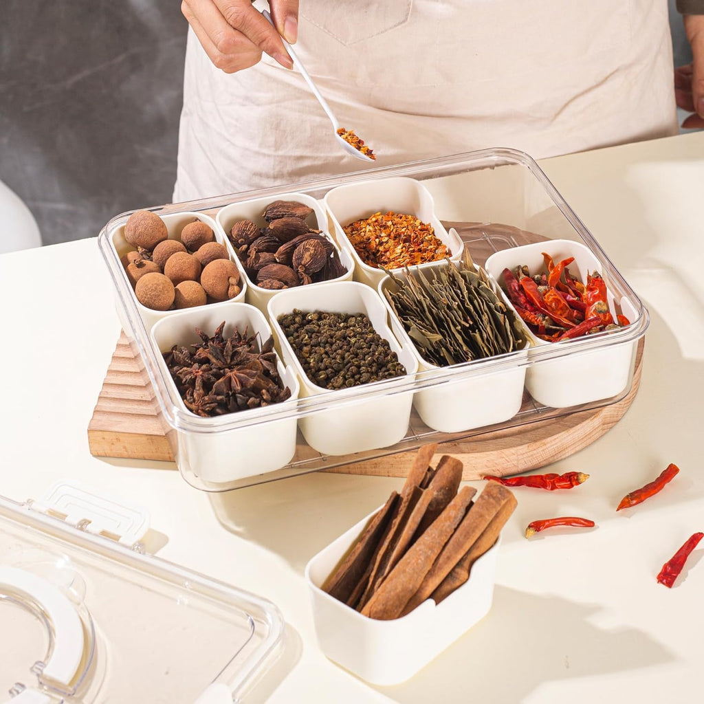 Serving Tray Divided 8 Compartments Plastic Silicone Seal Carry Handle 2