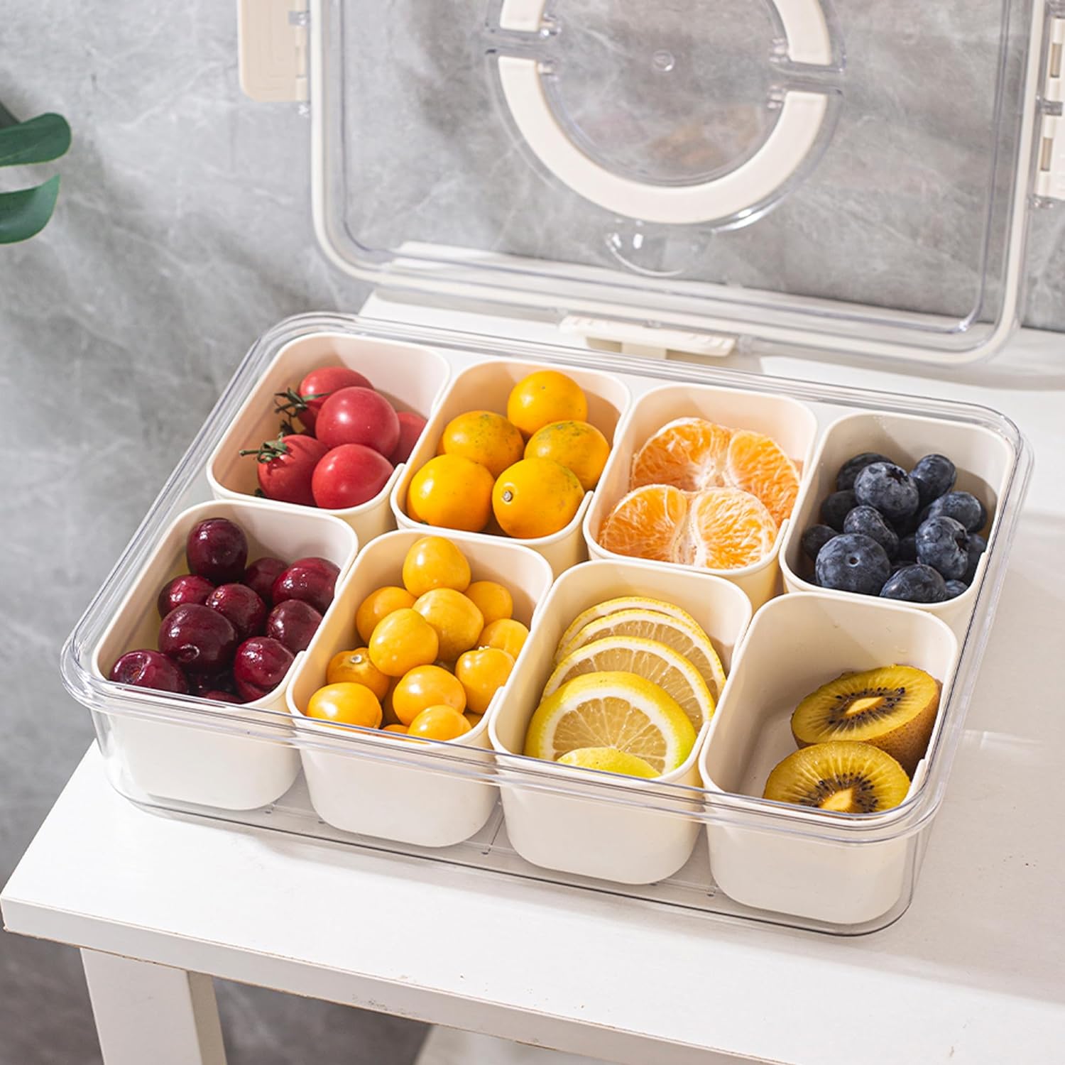 Serving Tray Divided 8 Compartments Plastic Silicone Seal Carry Handle 3