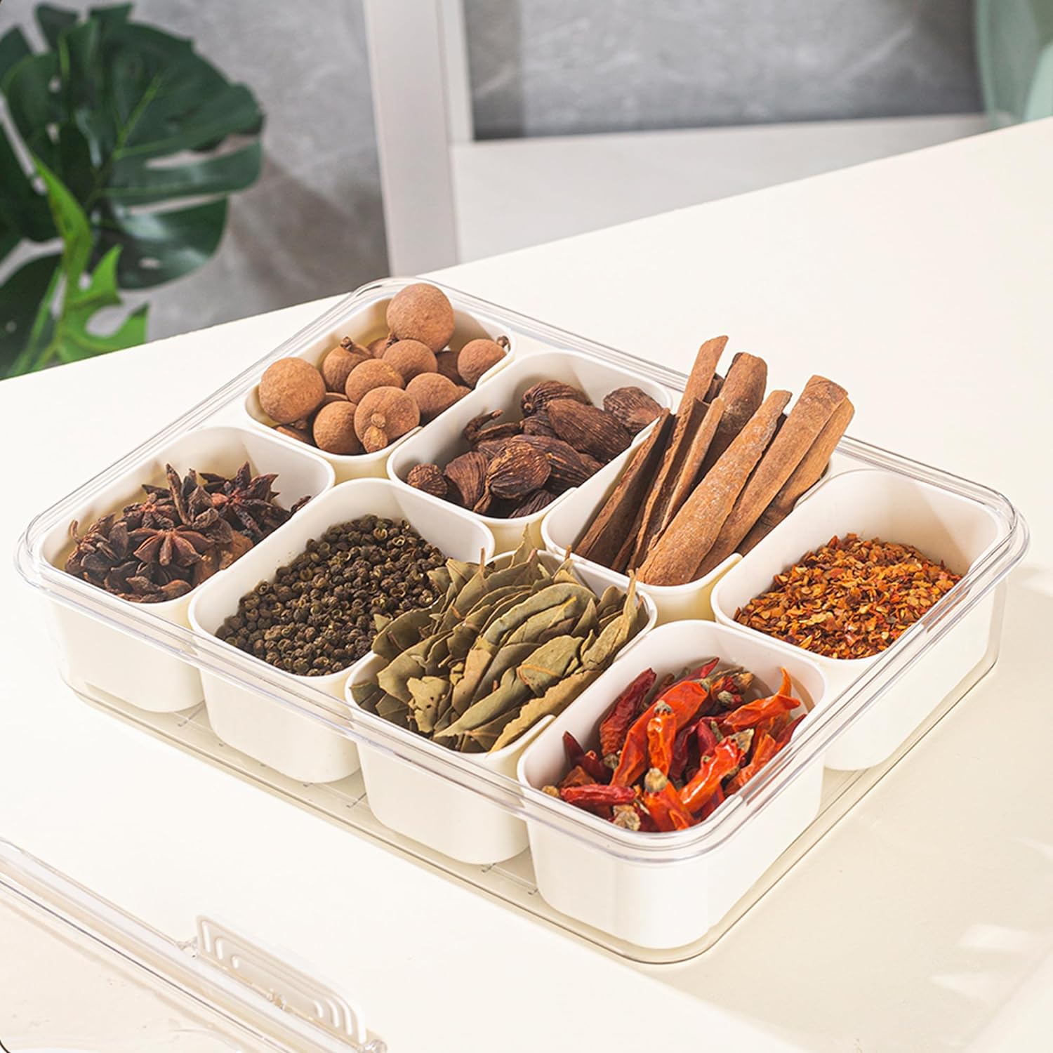Serving Tray Divided 8 Compartments Plastic Silicone Seal Carry Handle 5