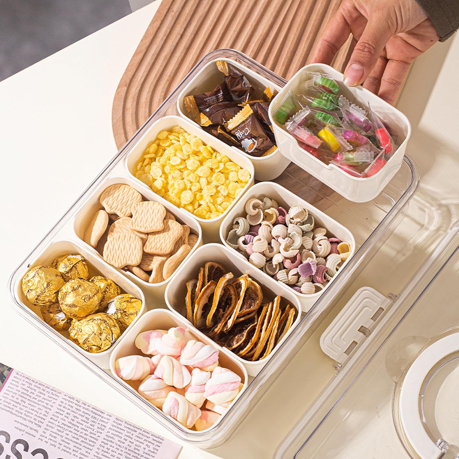Serving Tray Divided 8 Compartments Plastic Silicone Seal Carry Handle 6
