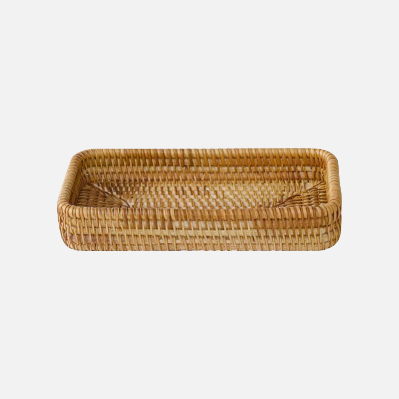 Serving Tray Rattan Brown with Handles Raised Edges
