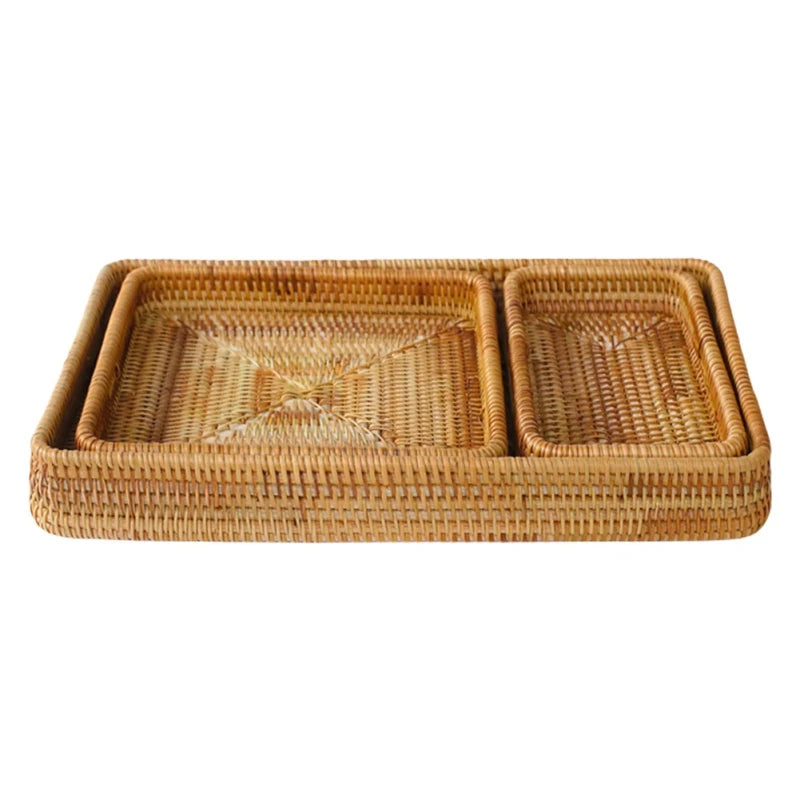 Serving Tray Rattan Brown with Handles Raised Edges 8