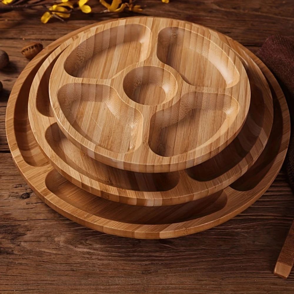 Serving Tray Wood Circular 5 Compartments Snack Platter, Stylish Circular Design 2