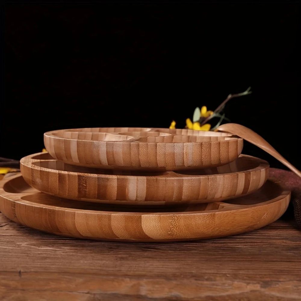 Serving Tray Wood Circular 5 Compartments Snack Platter, Stylish Circular Design 6