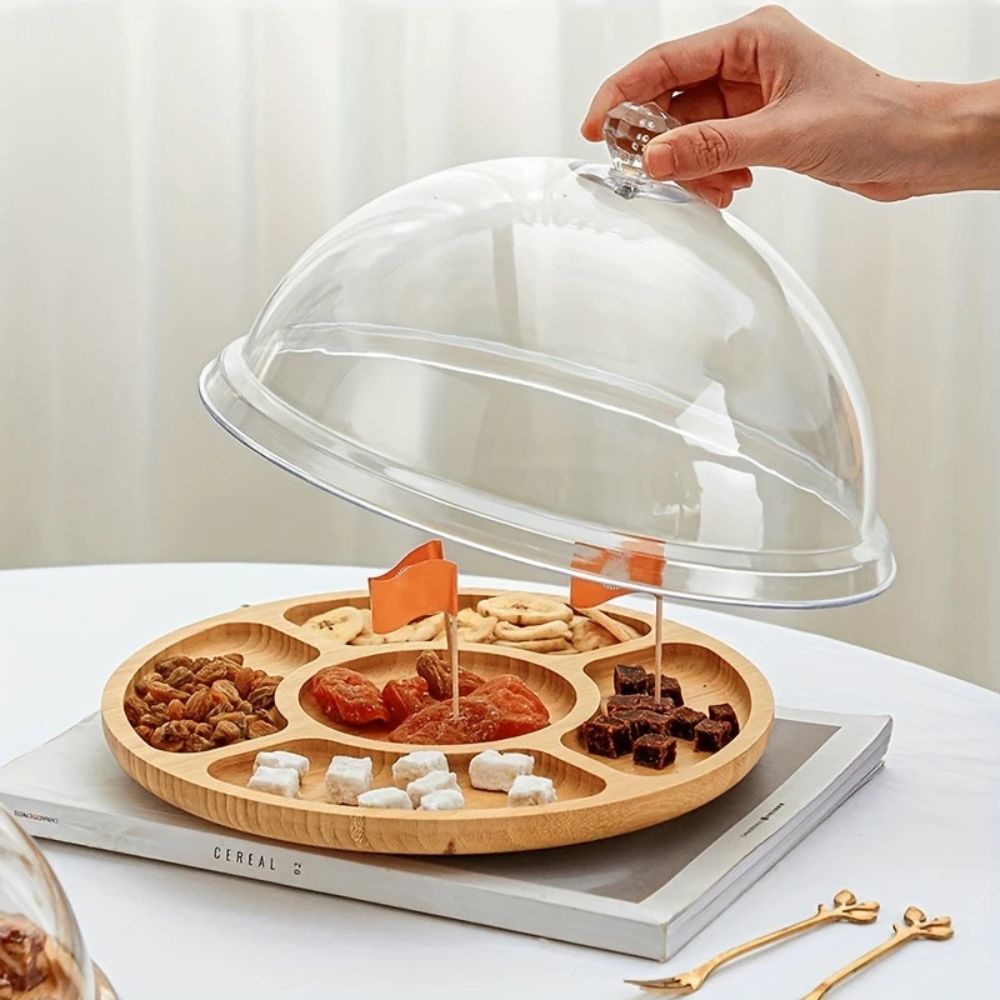 Serving Tray Wood Circular 5 Compartments Snack Platter, Stylish Circular Design 7