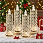 Set of 4 Flameless LED Candles with Warm White Light – Battery Operated Decorative Fake Candles with Faceted Crystal Design 0