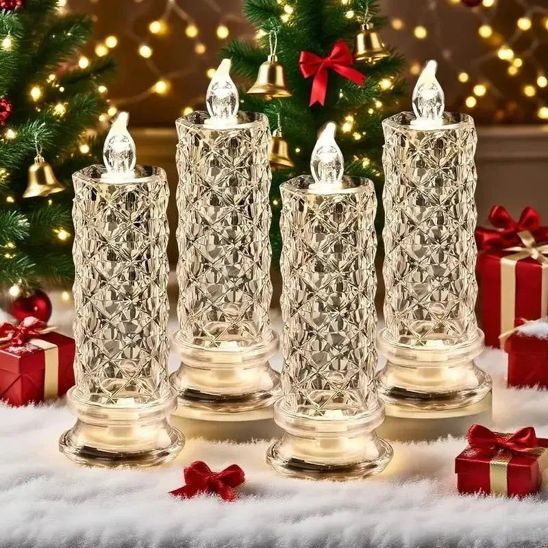 Set of 4 Flameless LED Candles with Warm White Light – Battery Operated Decorative Fake Candles with Faceted Crystal Design 0