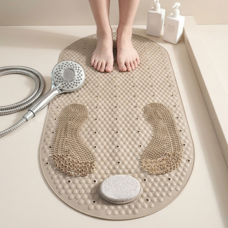 Shower Mat Non Slip 40 x 80 cm Suction Cup Textured Surface, Safe Exfoliating Design