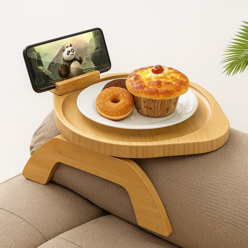 Side Table - Solid Pine Clip-On Design with Phone Holder for Small Spaces 1