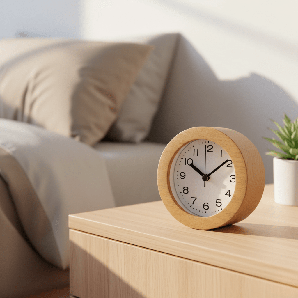 Silent Wooden Alarm Clock with Adjustable Brightness – Minimalist Beech Wood Design for Peaceful Mornings 0