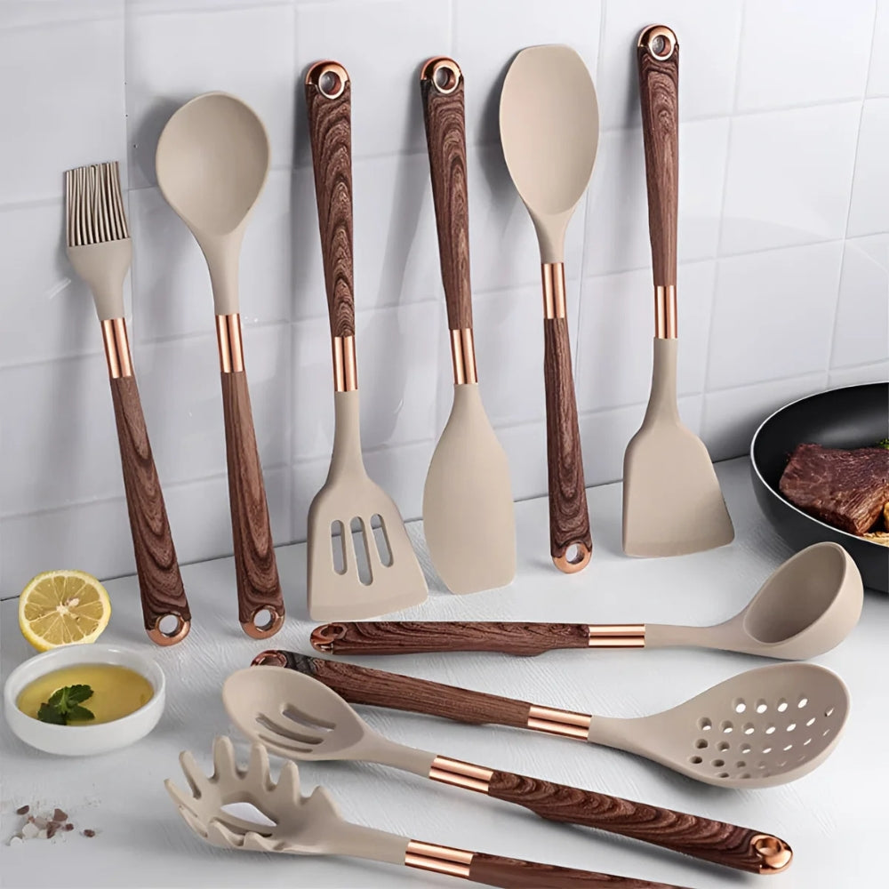 Silicone Cooking Utensils Set - 10 Heat-Resistant, Ergonomic Tools 0