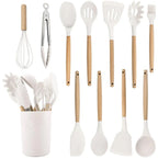 Silicone Kitchen Utensil Set - Heat Resistant & Ergonomic Wooden Handles 0