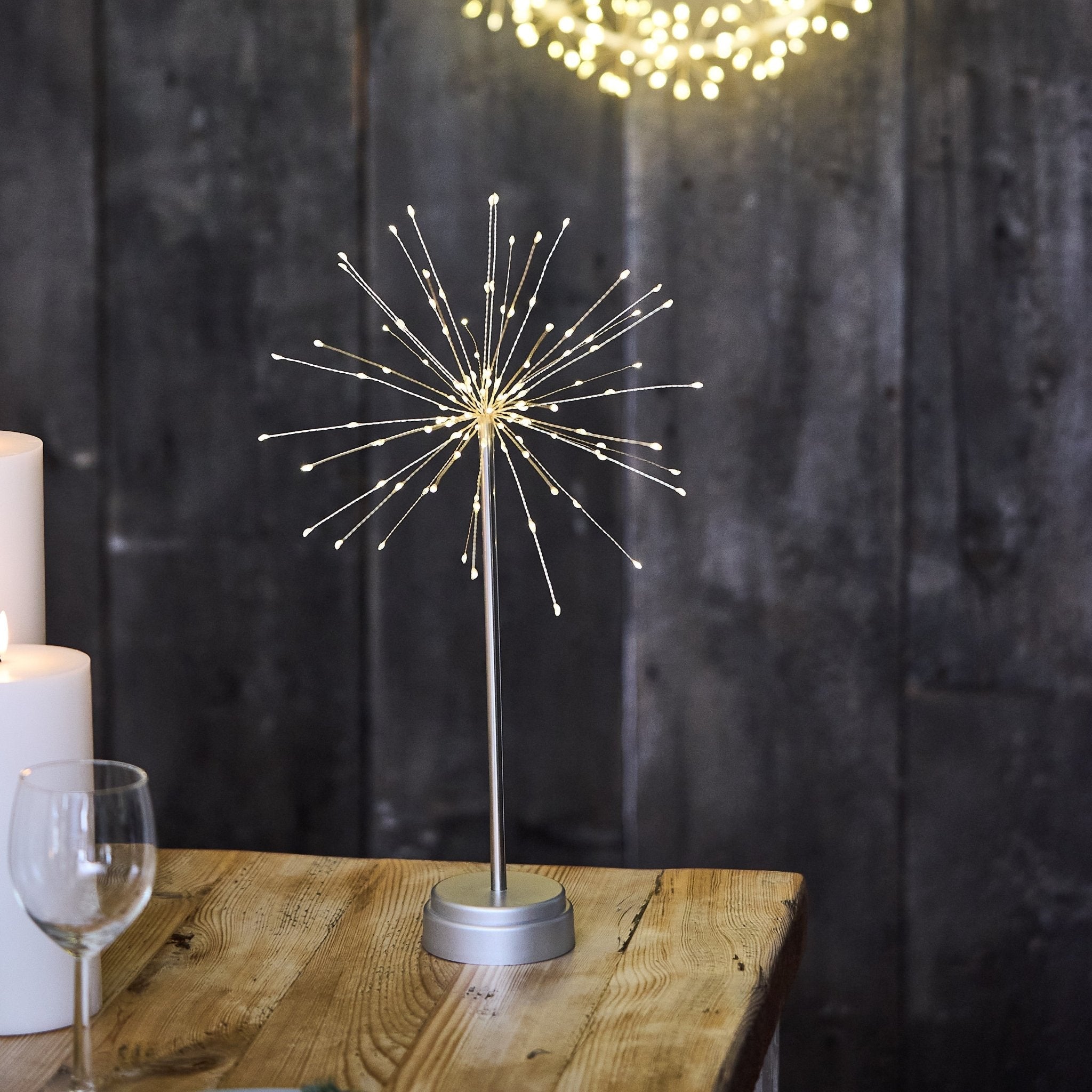 Silver Starburst Table Lamp - Cordless, Battery Operated, LED Warm Glow 1