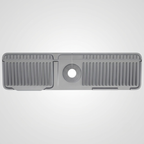 Gray plastic component with textured surface and central circular hole on a light gray background