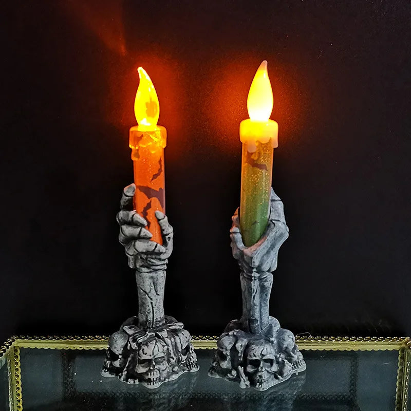 Skeleton Hand Halloween Candles - Eerie LED Flickering Flame Decor 1