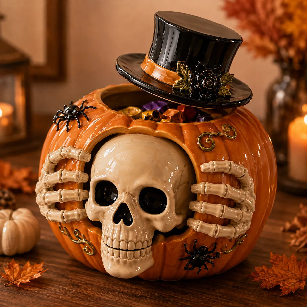 Skull Pumpkin Candy Jar - Perfect Halloween Candy Holder & Decor 0