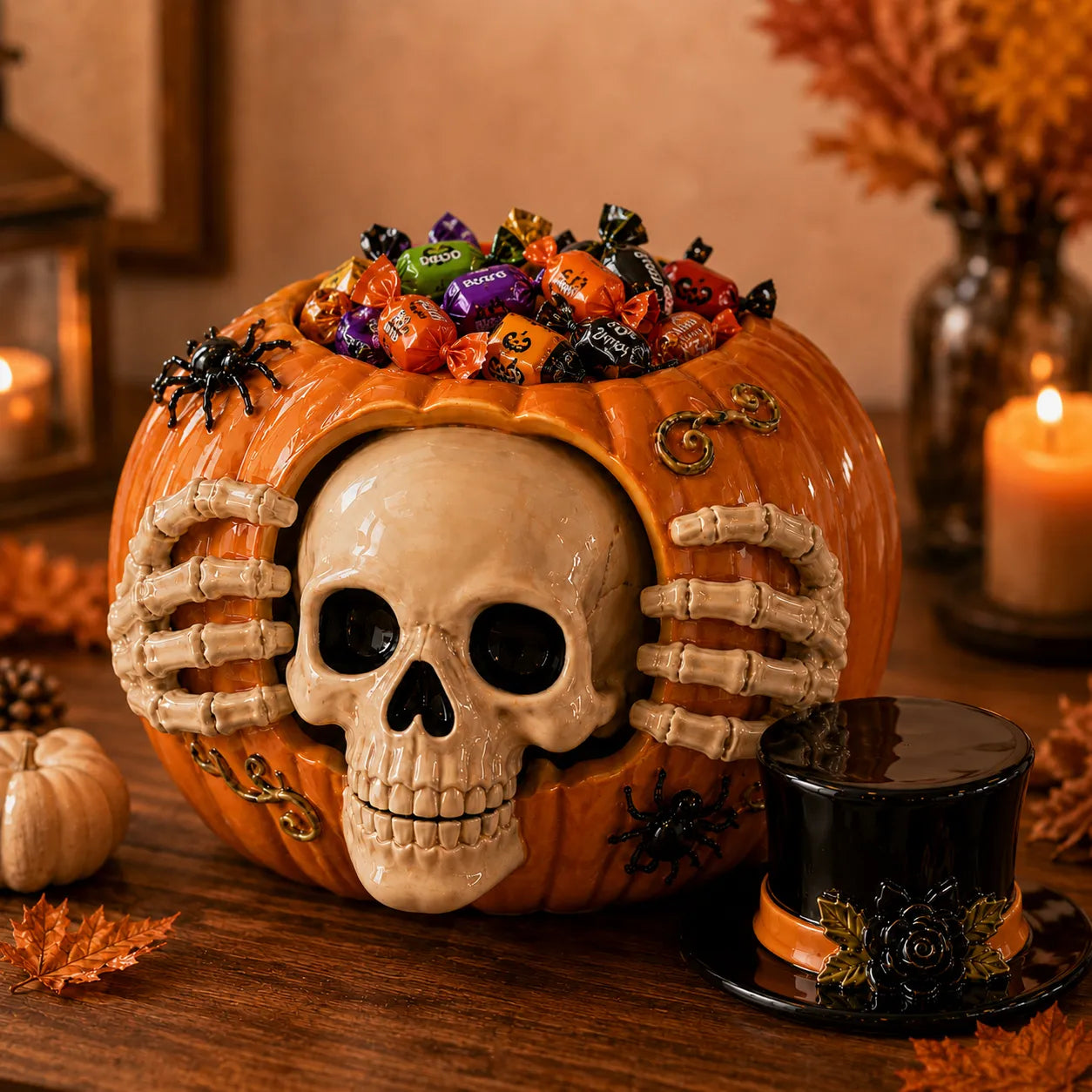 Skull Pumpkin Candy Jar - Perfect Halloween Candy Holder & Decor 2