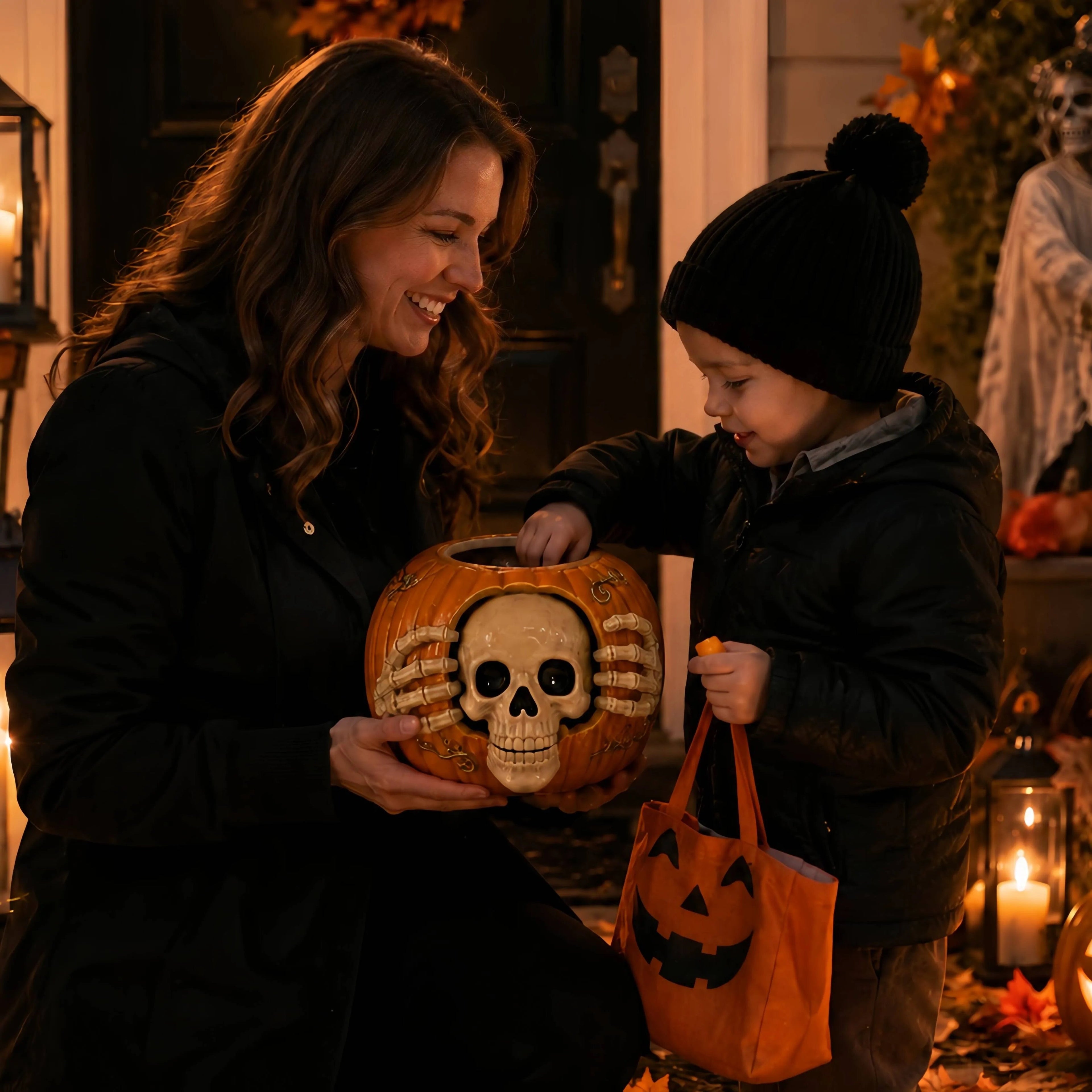 Skull Pumpkin Candy Jar - Perfect Halloween Candy Holder & Decor 3