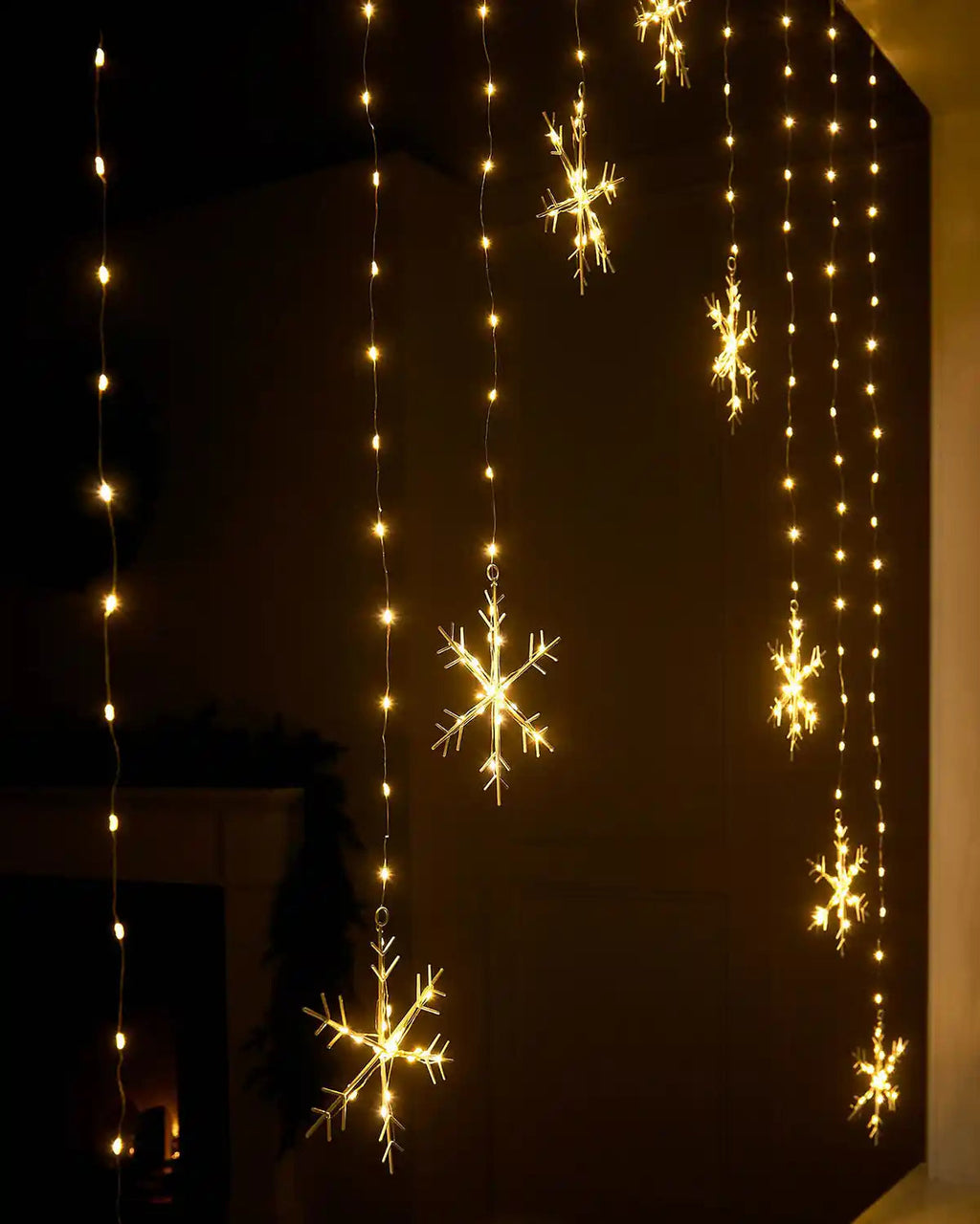 Snowflake Curtain String Lights - 336 Warm White LEDs, 1.2m Wide 1