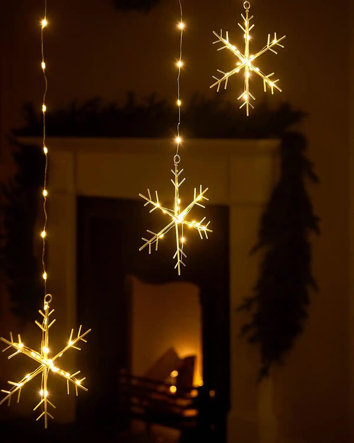 Snowflake Curtain String Lights - 336 Warm White LEDs, 1.2m Wide 3
