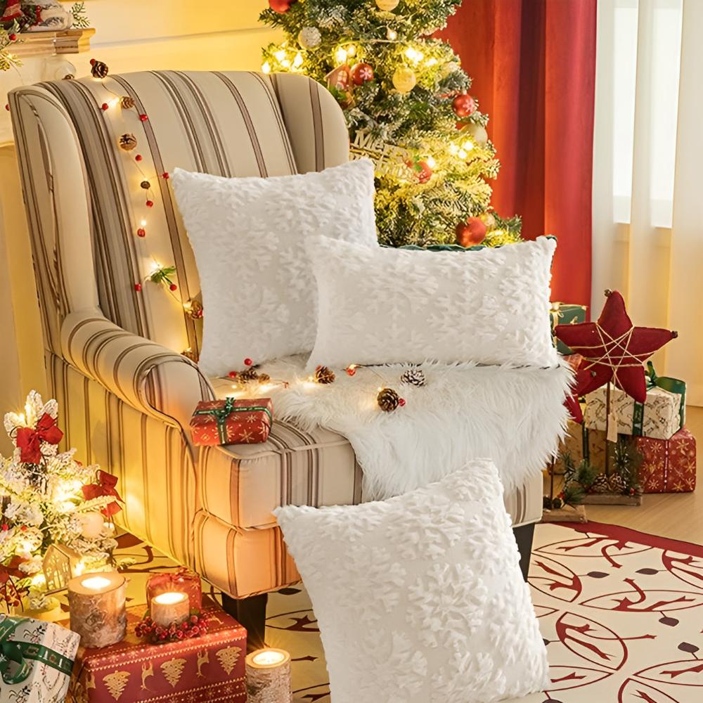 Snowflake Cushion Cover - Soft Polyester with 3D Winter Design 0