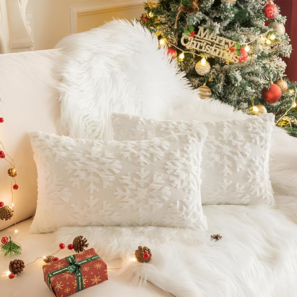 Snowflake Cushion Cover - Soft Polyester with 3D Winter Design 2
