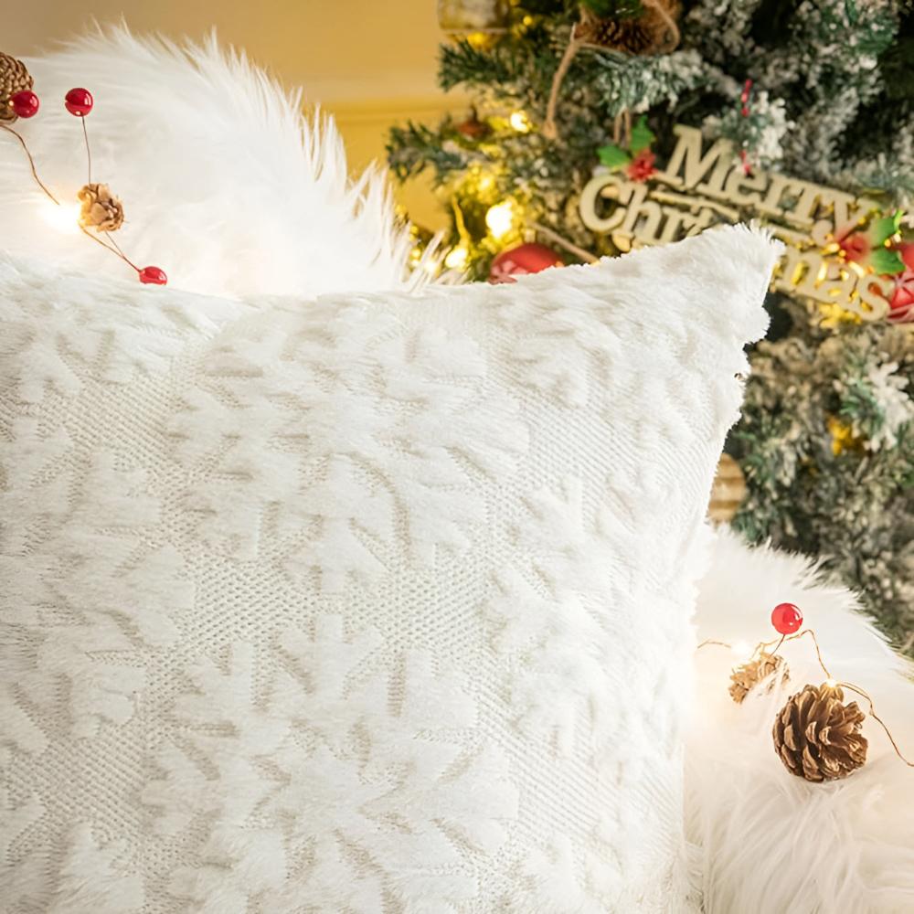 Snowflake Cushion Cover - Soft Polyester with 3D Winter Design 3