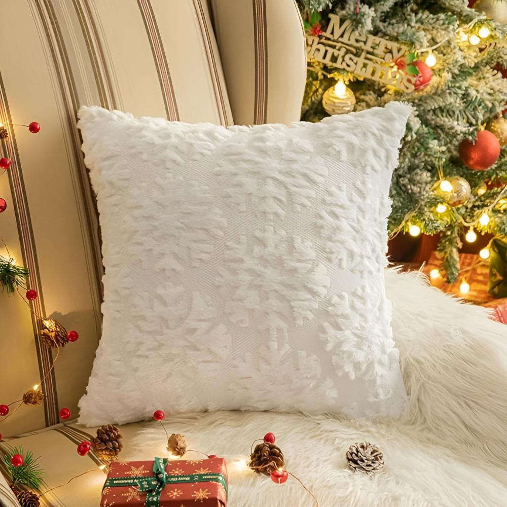 Snowflake Cushion Cover - Soft Polyester with 3D Winter Design 5