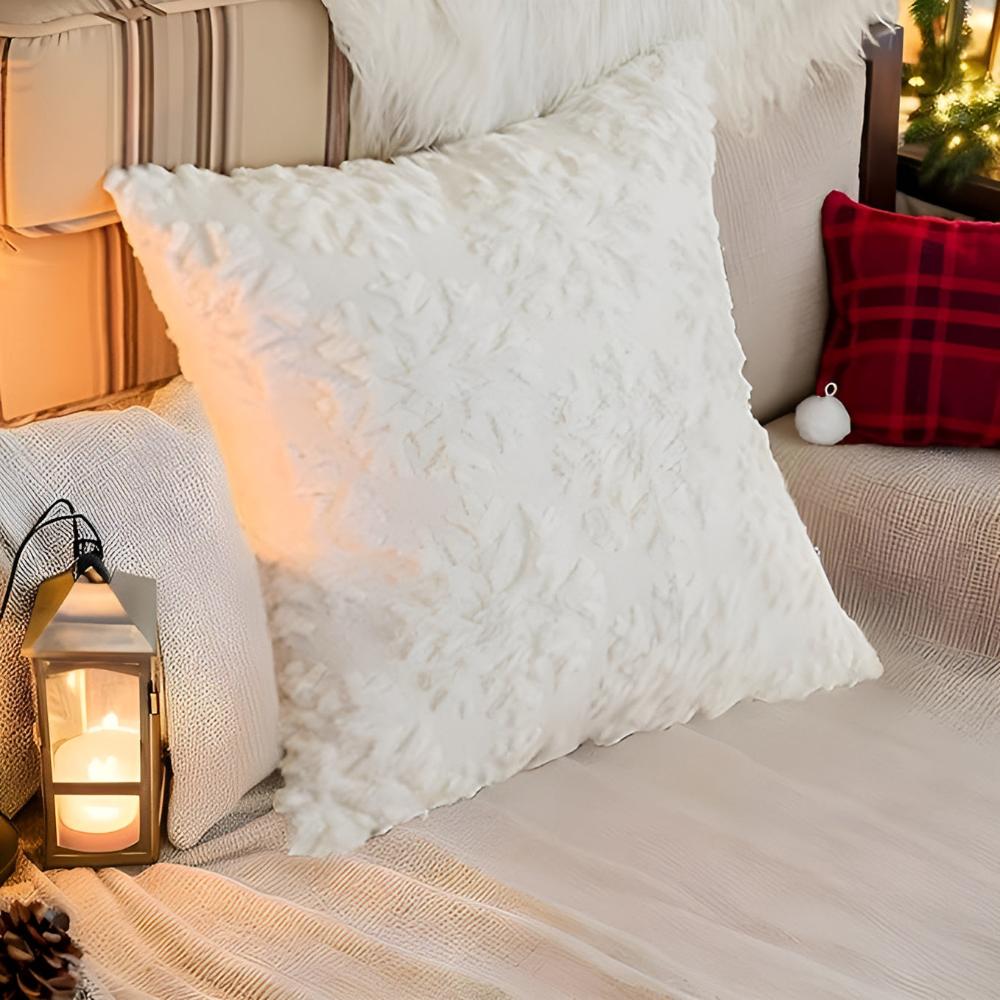 Snowflake Cushion Cover - Soft Polyester with 3D Winter Design 6
