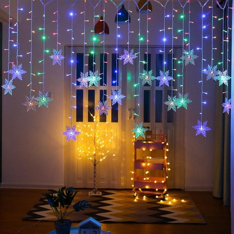 Snowflake Hanging Lights - 16 LED Snowflakes with 8 Modes, Indoor/Outdoor 8