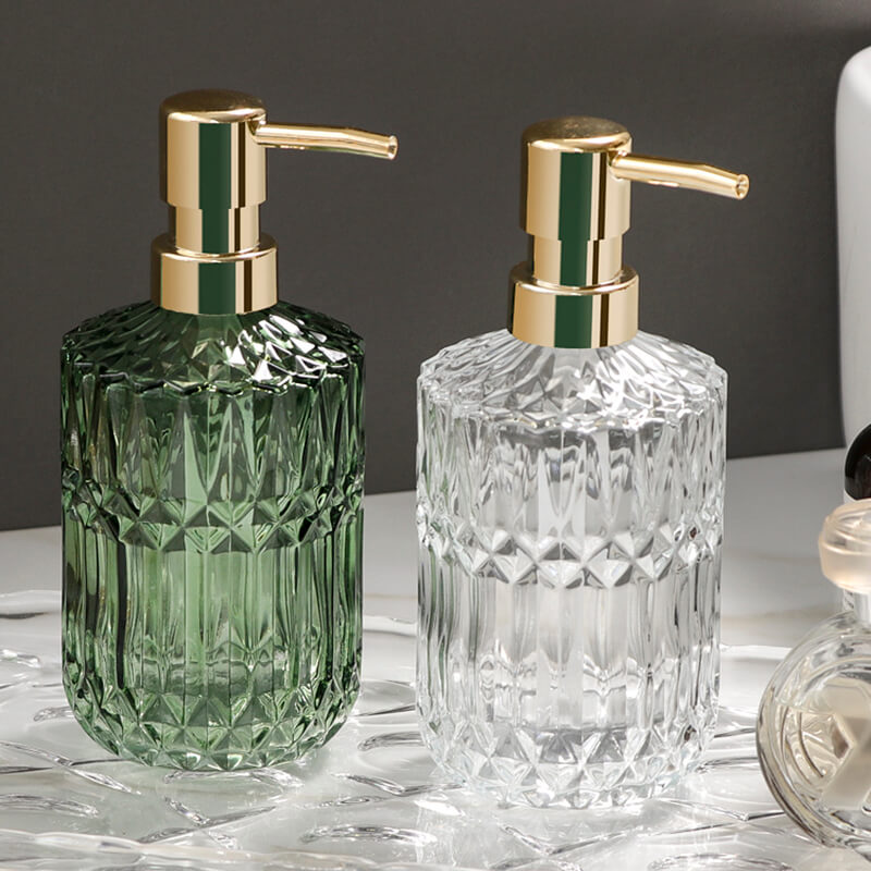 Soap Dispenser Clear Glass Refillable Manual Pump Compact 2