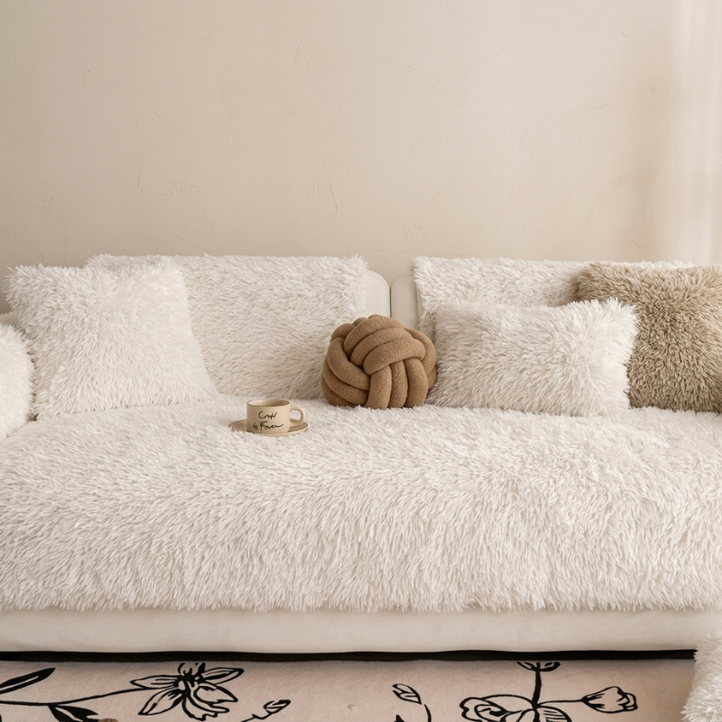 Sofa Cover Faux Lambswool Stretchable Machine Washable Multiple Sizes