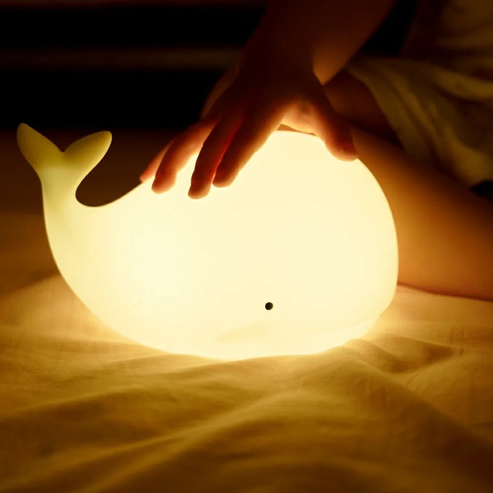 Soft Silicone Night Lamp for Kids – Touch-Controlled Colors and Sleep Timer, Whale Design, Rechargeable USB 5