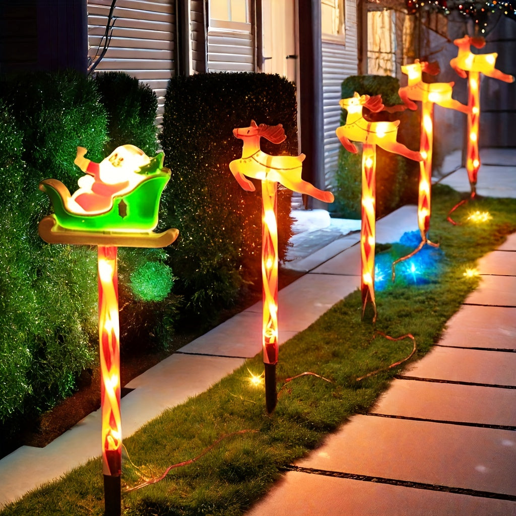 Solar-Powered Outdoor Christmas Lights - 5-Piece Santa Reindeer Set 1