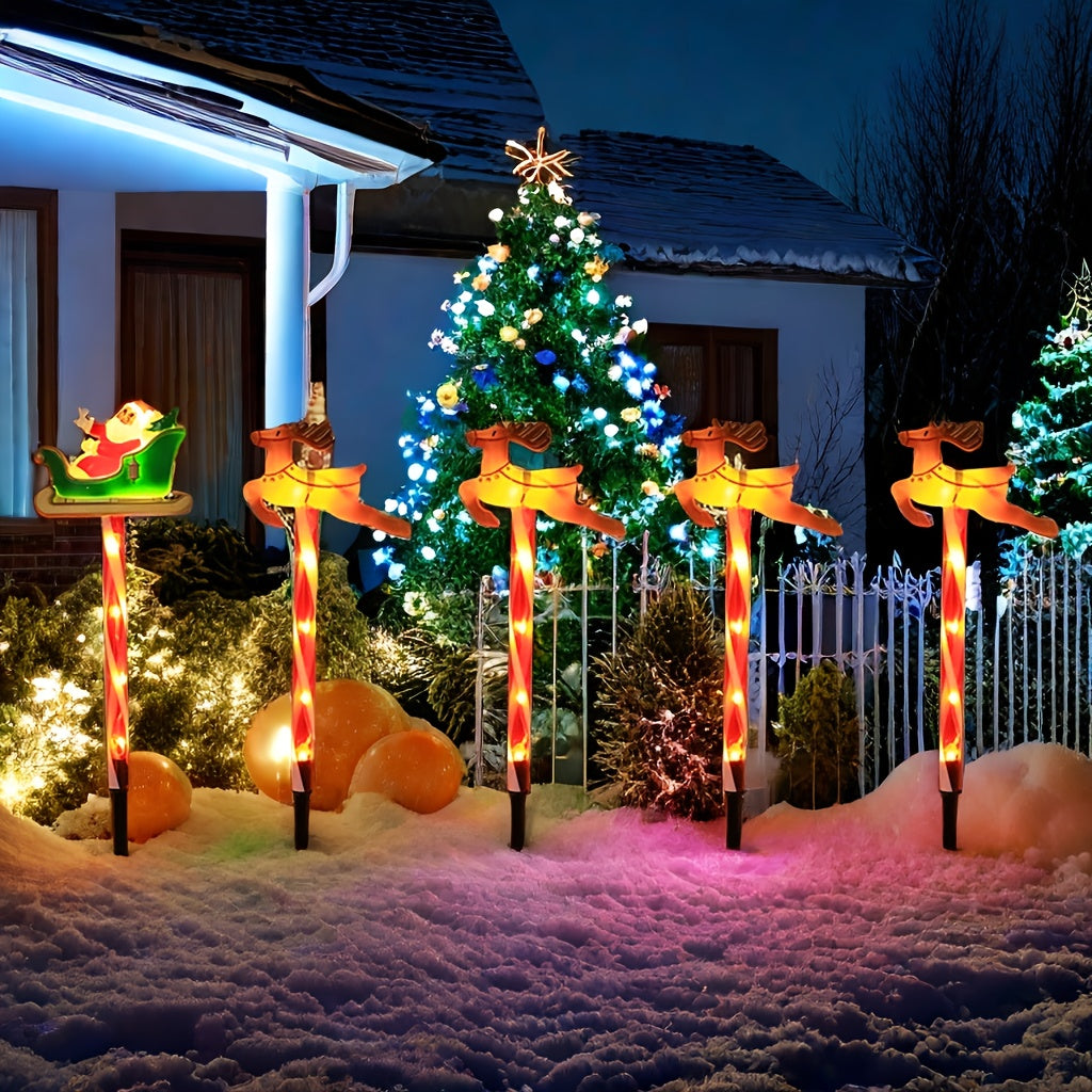 Solar-Powered Outdoor Christmas Lights - 5-Piece Santa Reindeer Set 4