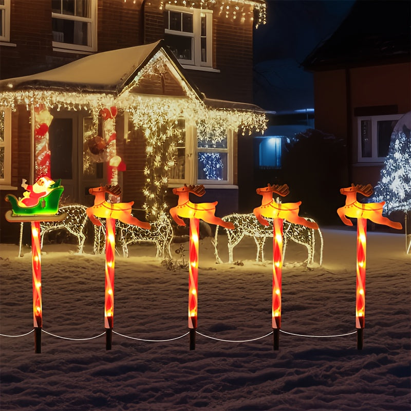 Solar-Powered Outdoor Christmas Lights - 5-Piece Santa Reindeer Set 5
