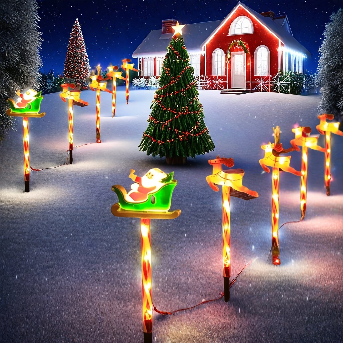 Solar-Powered Outdoor Christmas Lights - 5-Piece Santa Reindeer Set 8