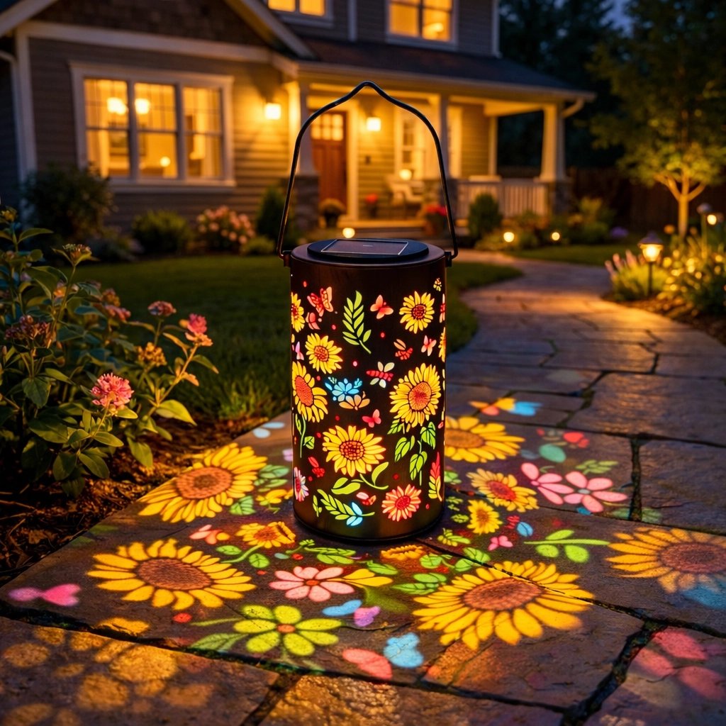 Solar Garden Lantern - Automatic Charging, 8H Runtime, Flower Projection 3