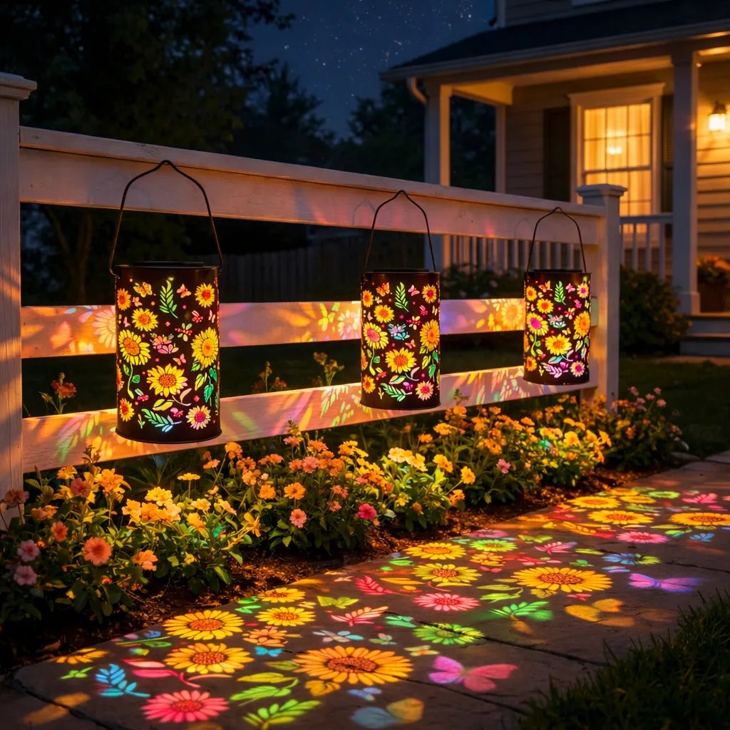 Solar Garden Lantern - Automatic Charging, 8H Runtime, Flower Projection 4