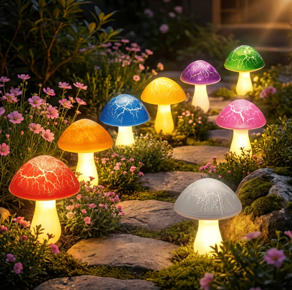 Solar Garden Lights - Weatherproof Mushroom Outdoor Lighting, 8-10 Hours Glow 1
