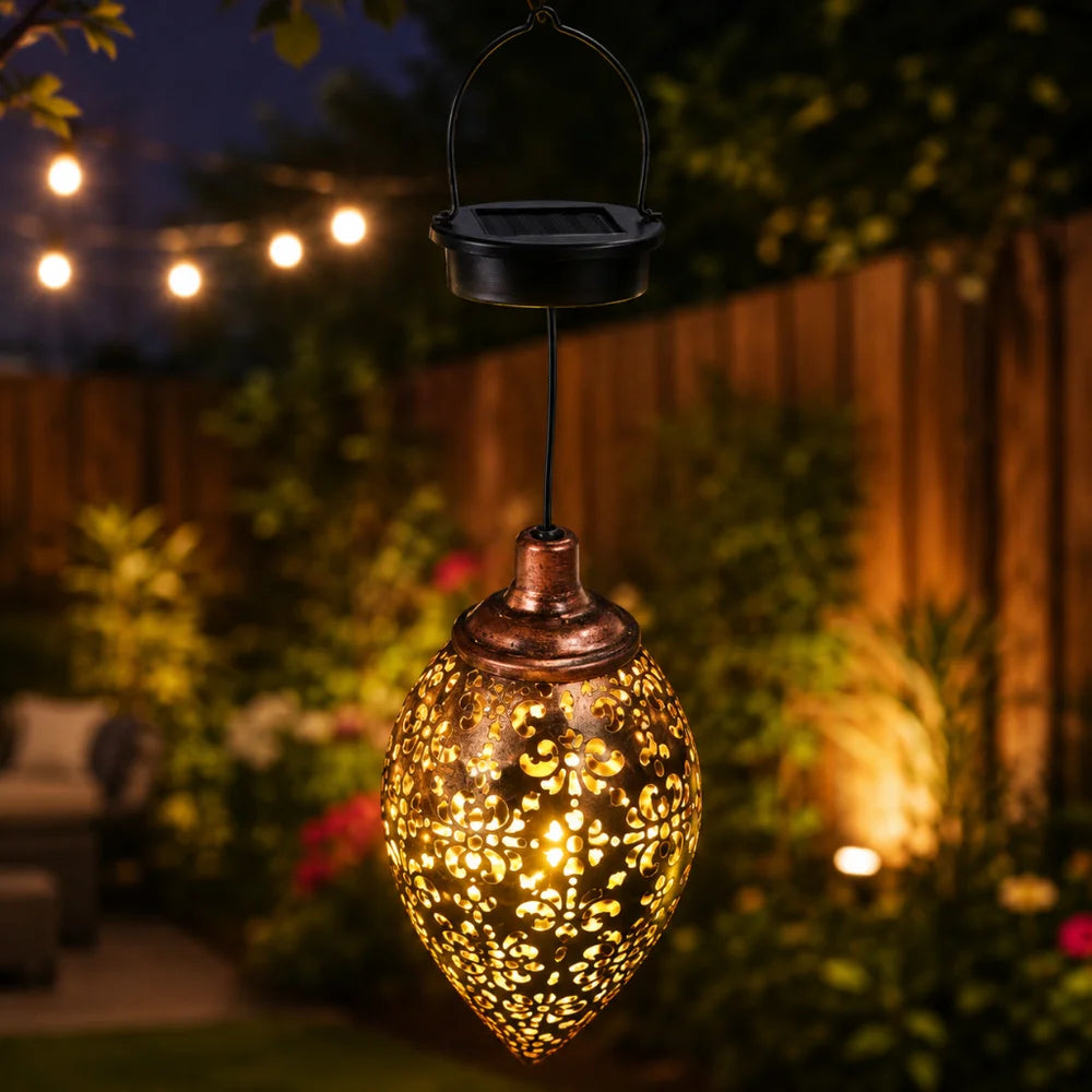 Solar Hanging Lantern - Handcrafted Copper Light for Outdoor Ambiance 0