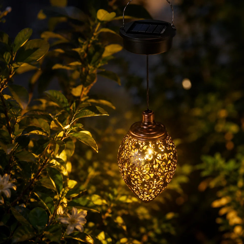 Solar Hanging Lantern - Handcrafted Copper Light for Outdoor Ambiance 8